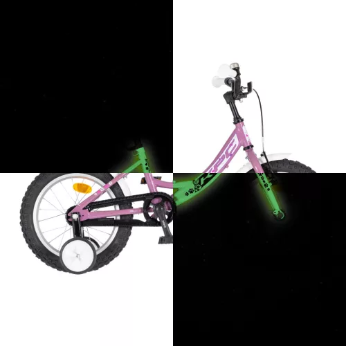 KPC FluoBike Rabbit nyuszis VILÁGÍTÓS 16 colos lila fluoreszkáló gyermek kerékpár 5-7 éveseknek |BELO BIKE